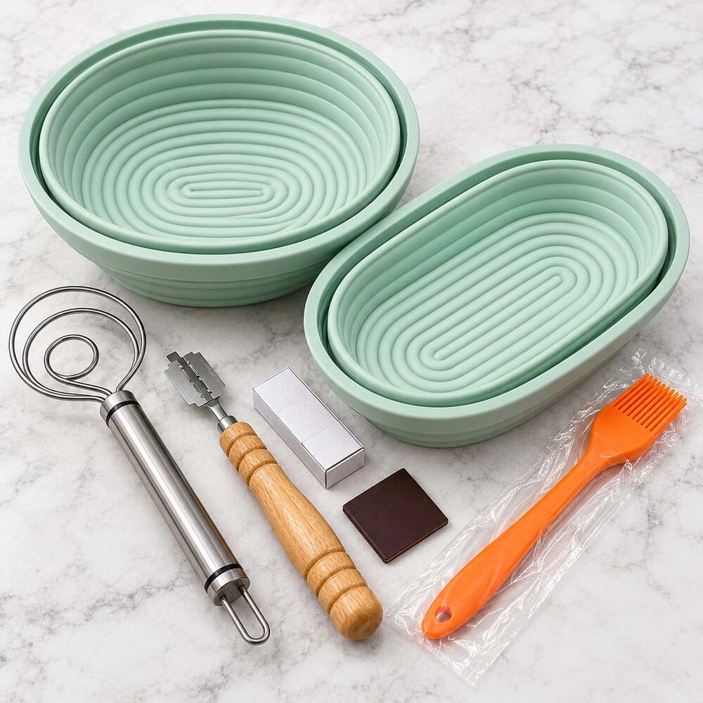 NEW Silicone Bread Proofing Basket Set Round Oval Sourdough Baking Tools Kit